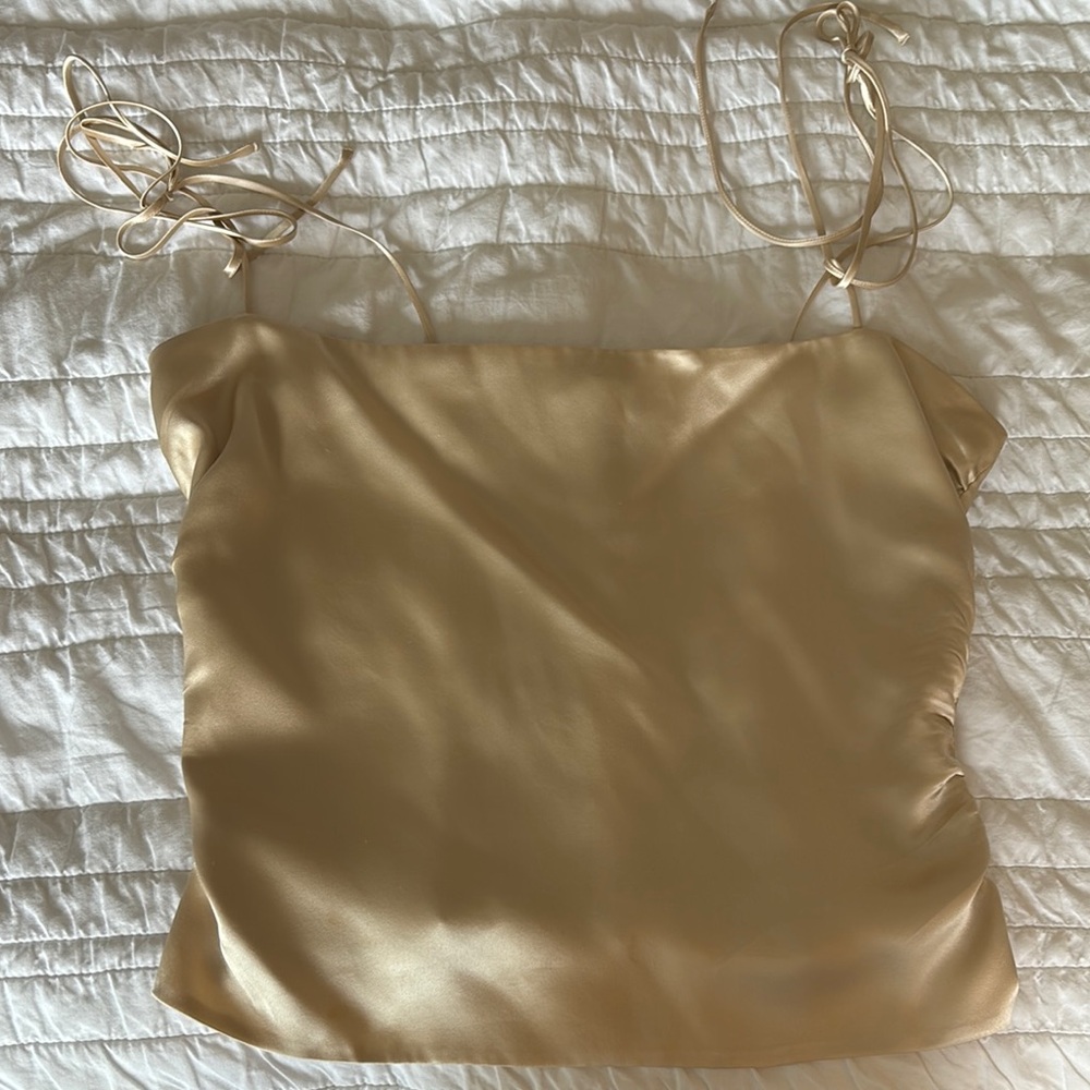 Reformation Cream Camisole with Spaghetti Straps and Satin Sheen